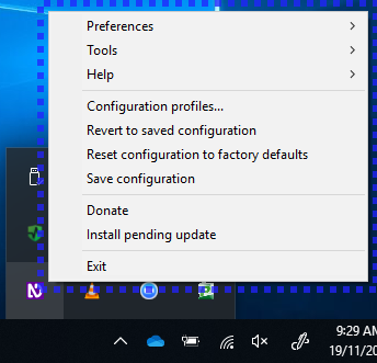 NVDA icon in Taskbar with Exit menu