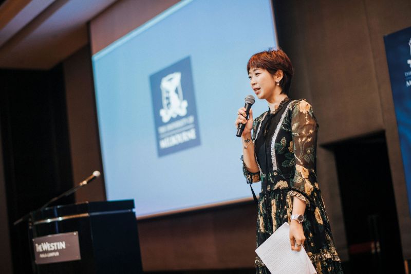 Ginny speaking at at University of Melbourne alumni event