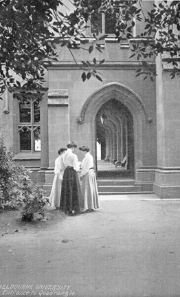 Fig 2: 'Entrance to Quadrangle, University of Melbourne'<br /> c.1910, 2017.0071.00197, University of Melbourne Archives
Entrance to Quadrangle, University of Melbourne', c.1910, 2017.0071.00197, University of Melbourne Archives