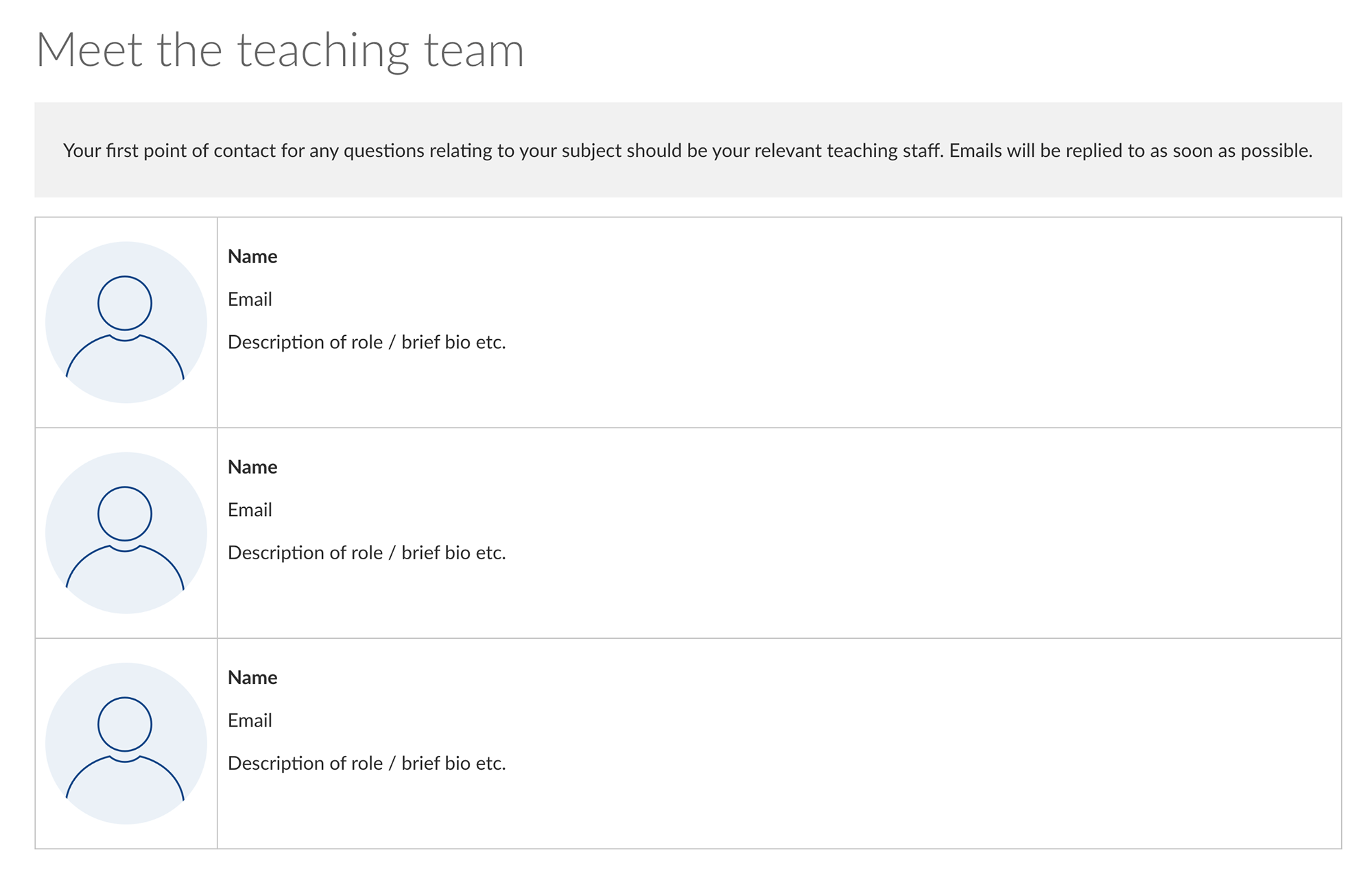 Meet the teaching team page template
