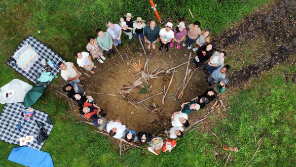 Drone shot from above of alumni at the annual alumni weekend event.