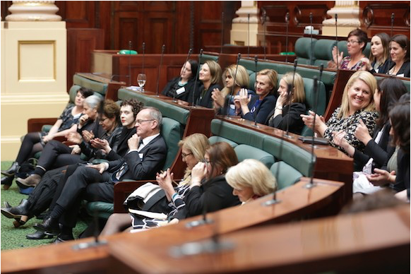Image of women politicians seated in Victoria's Parliament House.