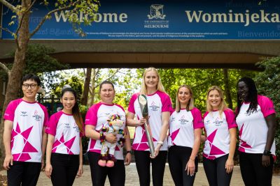 The seven Batonbearers for the Birmingham 2022 Commonwealth Games Queen’s Baton Relay at the University of Melbourne Parkville campus.