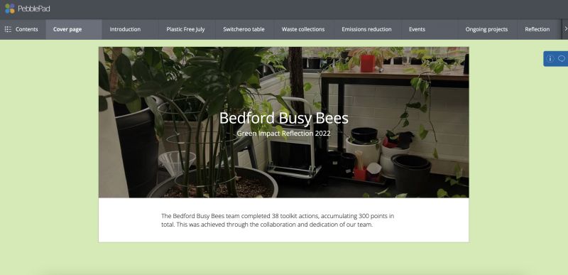 Landing page Bedford Busy Bees ePortfolio