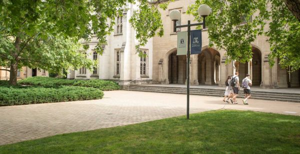 People walking in front of Old Quad.