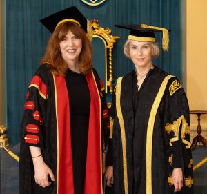Governor of Victoria, Her Excellency Professor the Honourable Margaret Gardner AC (left) and University of Melbourne Chancellor Jane Hansen AO. Image credit: Casamento Photography