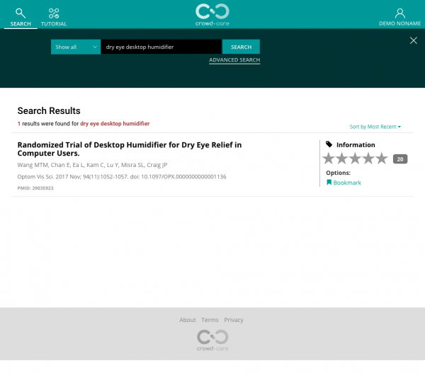 CrowdCARE website search results