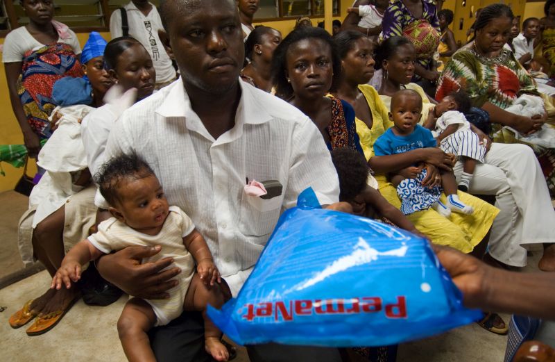 Families receiving malaria bed nets.