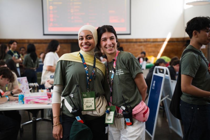 Left to right: Mariam Elmeligi and Efraimia Damatopoulos at the Narrm Scholars pre-orientation camp in February 2026. 
