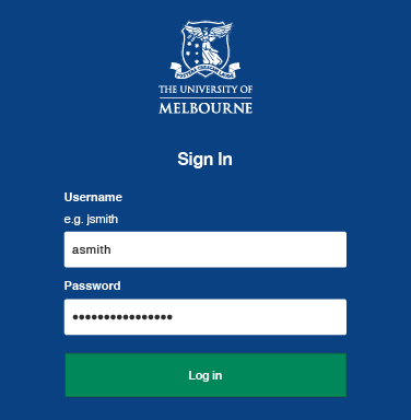Screenshot of the University log in page