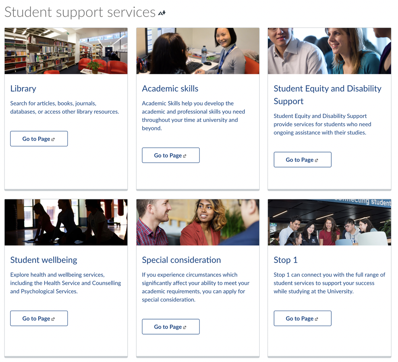 Figure 3.4: A student support services page can be added to your subject Screenshot of Canvas interface