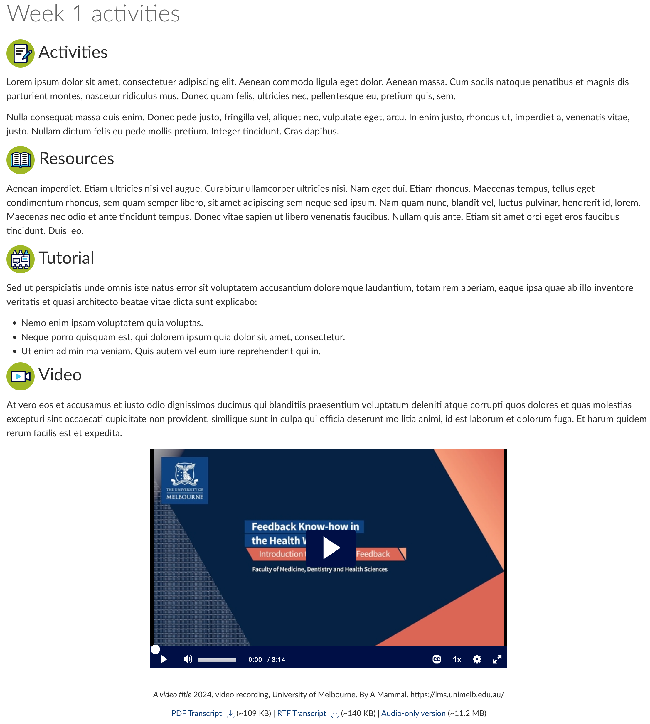 Figure 5.2: A page that introduces students to the week’s learning activities and content Screenshot of Canvas interface