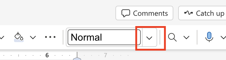 The Home tab in Word Online with a style menu In the Home ribbon in Word Online, a dropdown menu allows you to select styles.