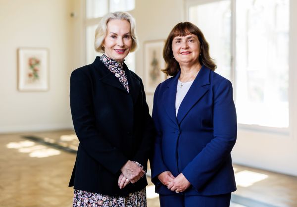 University of Melbourne Chancellor Ms Jane Hansen AO with Professor Evans. Picture: Aaron Francis.