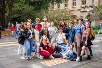 Image of a group of students at the University of Melbourne Parkville campus.