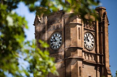 Image of clocktower within the University of Melbourne Parkville campus