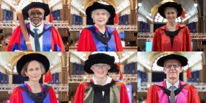 Image of six Honorary Doctorate recipients