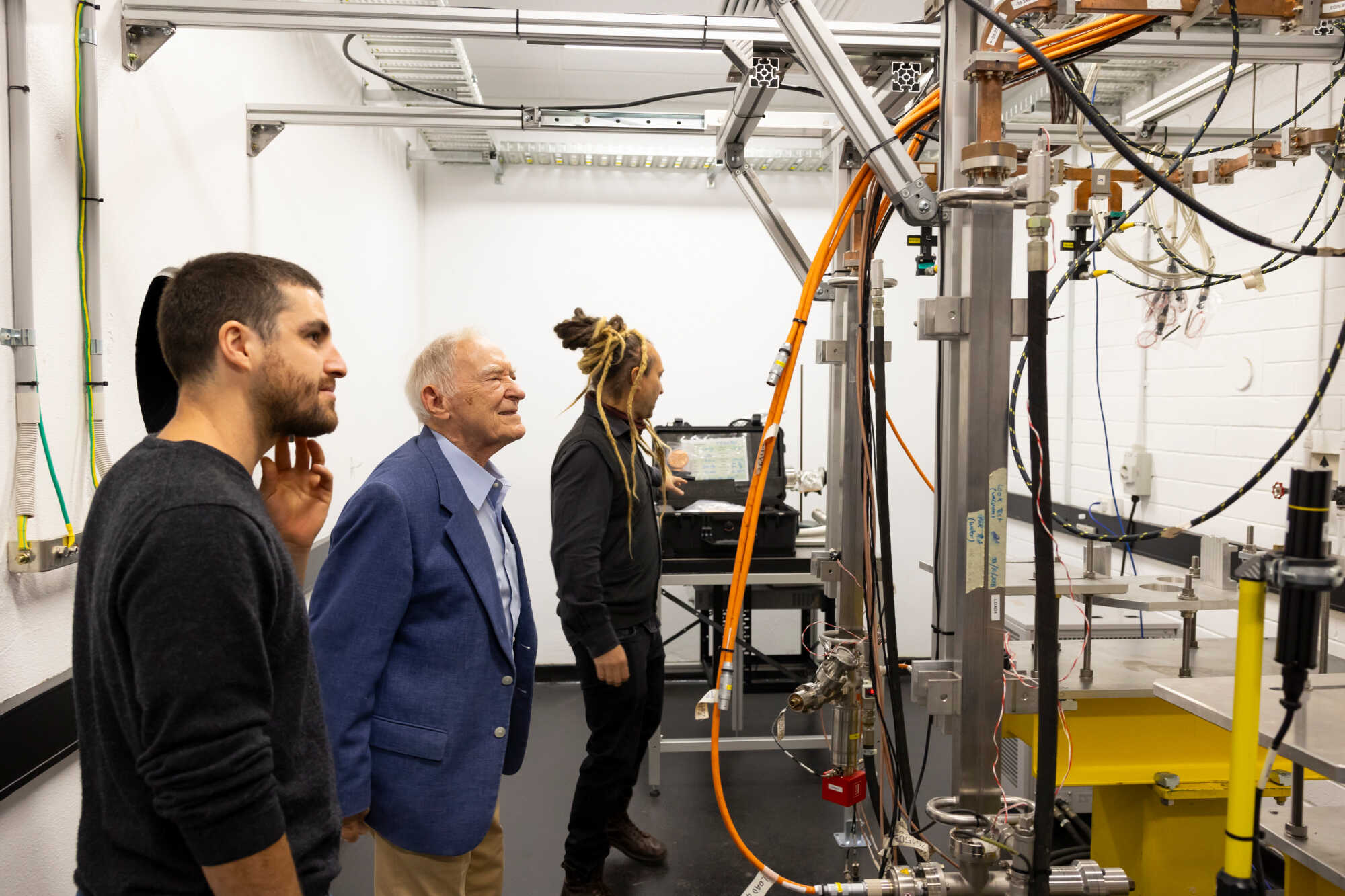 (L-R) Dr Paul Giansiracusa, Dr Jacob Haimson and Dr Matteo Volpi at the X-band Laboratory for Accelerators and Beams (X-LAB)