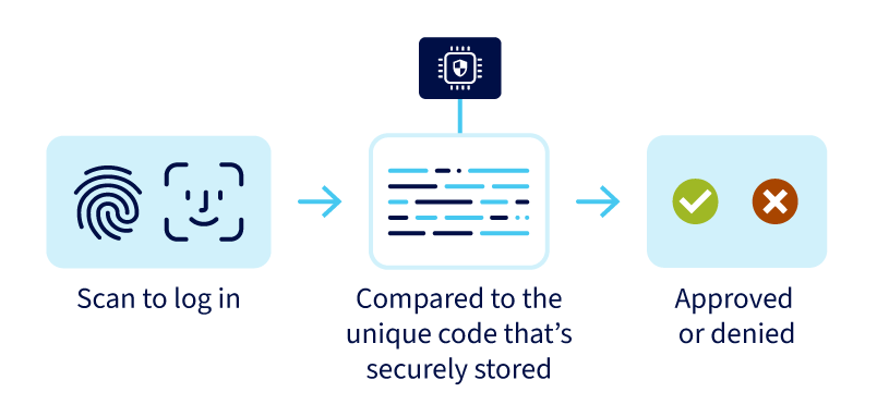 Diagram of how biometrics login works - details in text