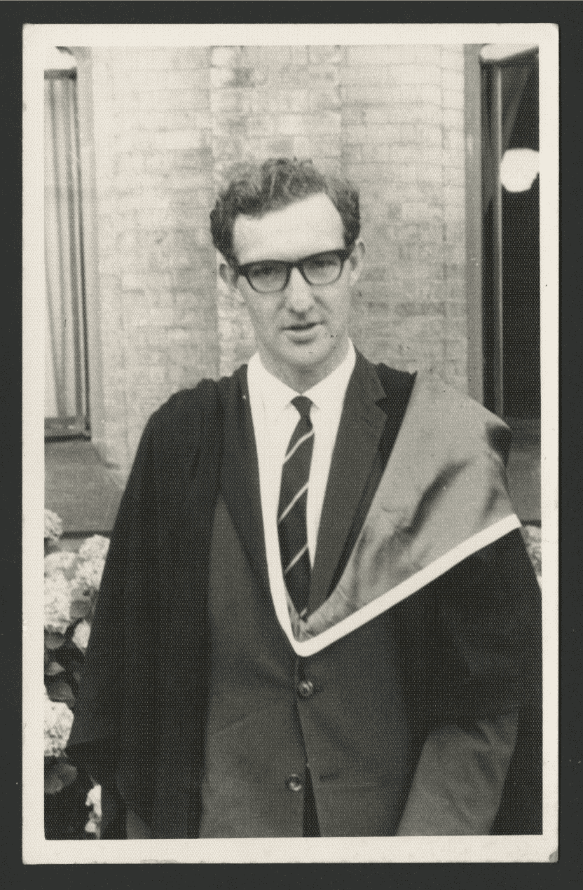 Michael 'Taffy' Jones (TC1957) at graduation, 1963. MM 003176 - Courtesy of Trinity College Archives
