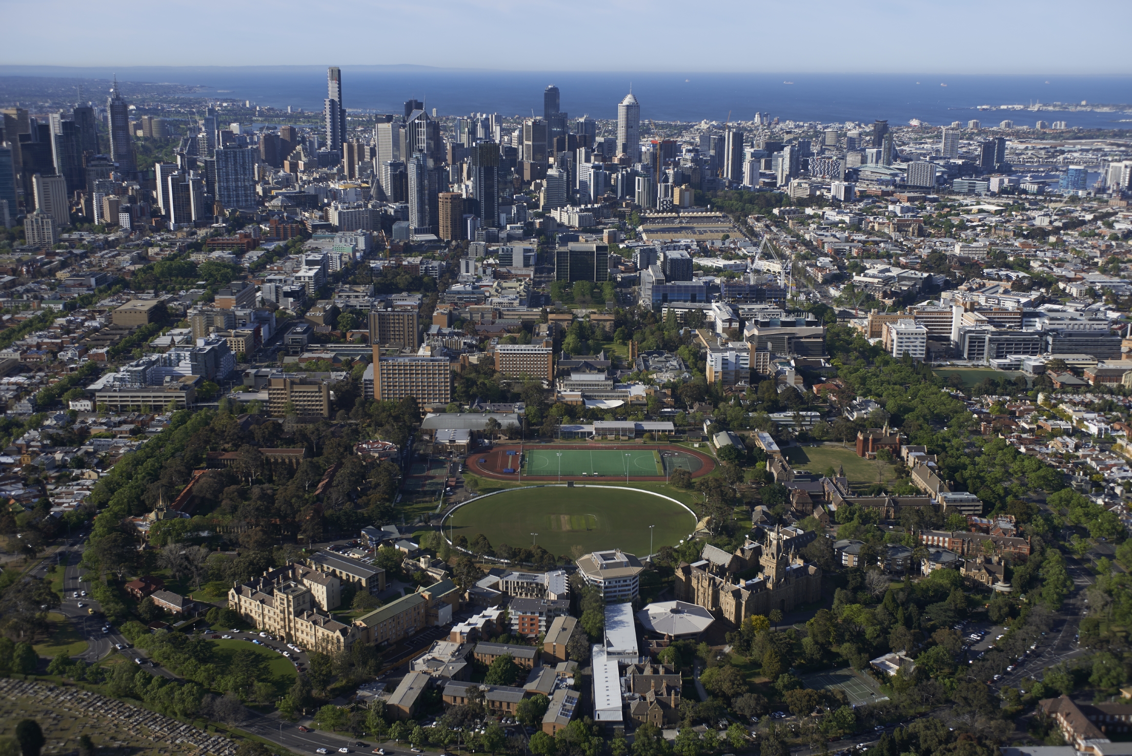 Aerial View Parkville Campus and Melbourne CBD