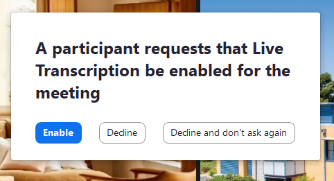 Screenshot of participant transcription request