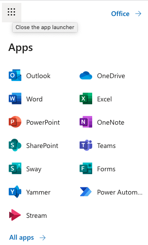 list of all office 365 apps