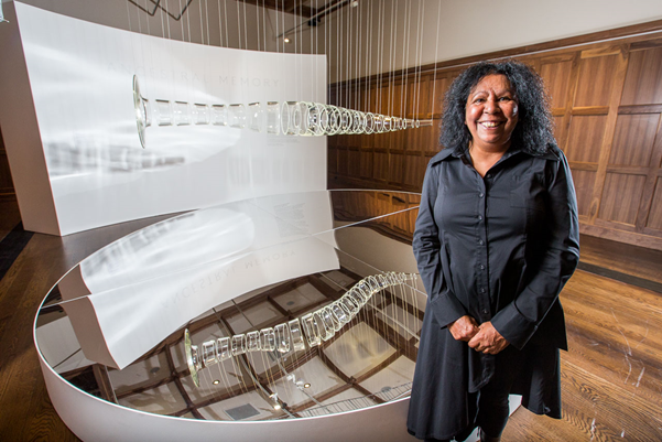Fig 21: Maree Clarke during the reopening of Old Quad in 2019. Photo: Peter Casamento Maree Clarke during the reopening of Old Quad in 2019. Photo: Peter Casamento