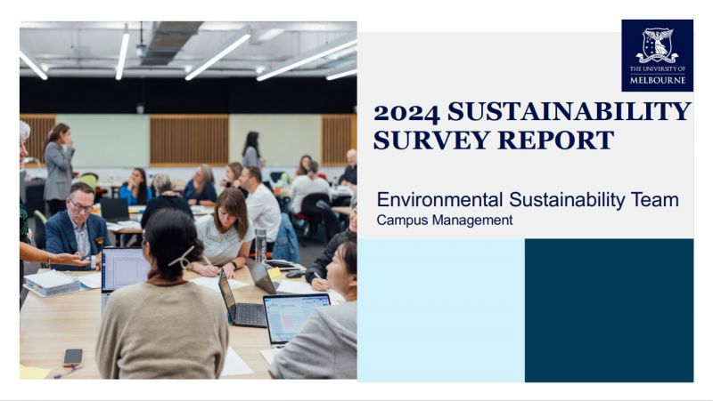Front cover of 2024 Sustainability Survey report showing workers in a seminar
