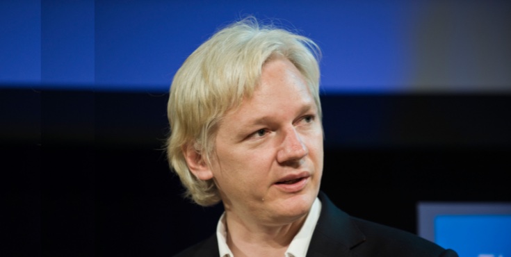 Julian Assange looking into the distance.