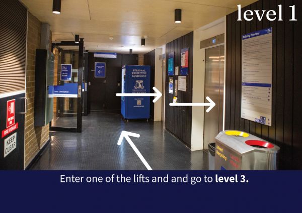 Step 3: Enter one of the lifts and and go to level 3.