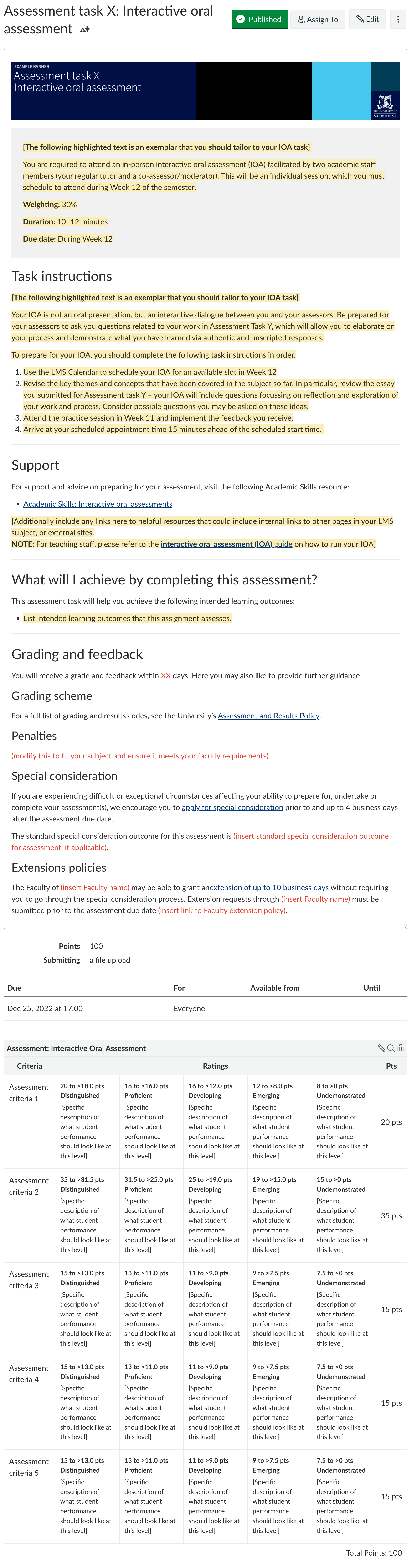 Interactive oral assessment assignment brief