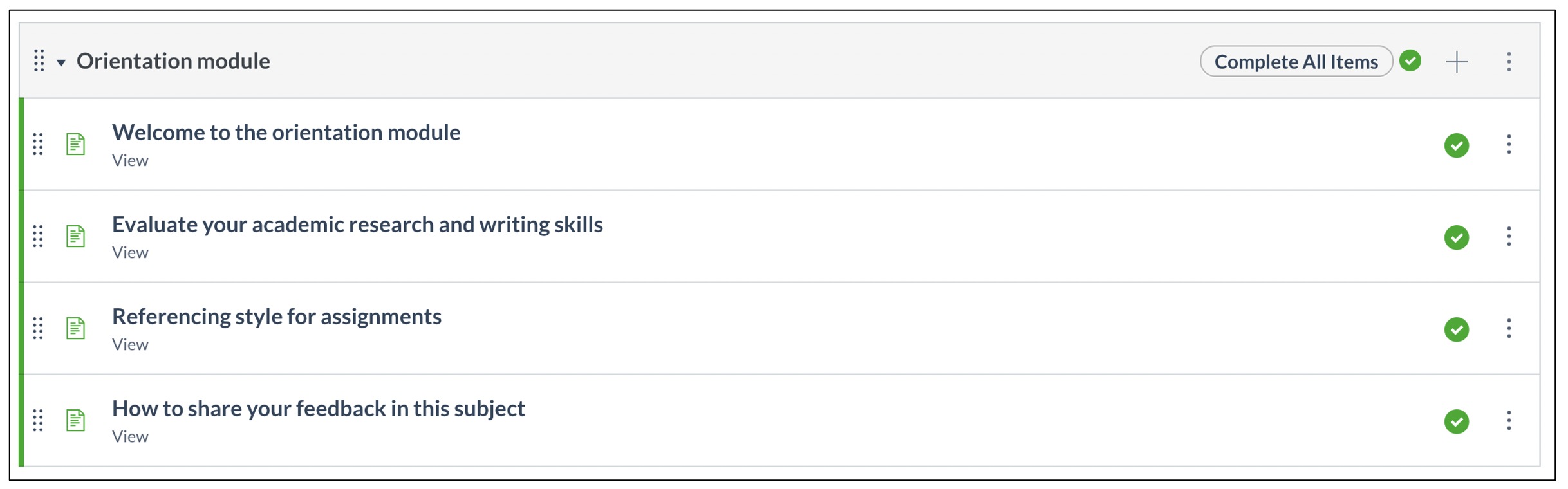 Figure 3.2: An example orientation module Screenshot of Canvas interface