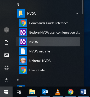 NVDA icon in Windows start menu
