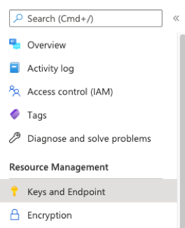 Screenshot of selecting keys and endpoint