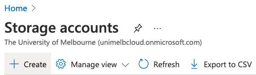 Screenshot of clicking create under storage accounts
