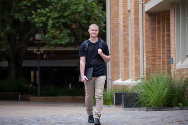 Reagan walking through campus