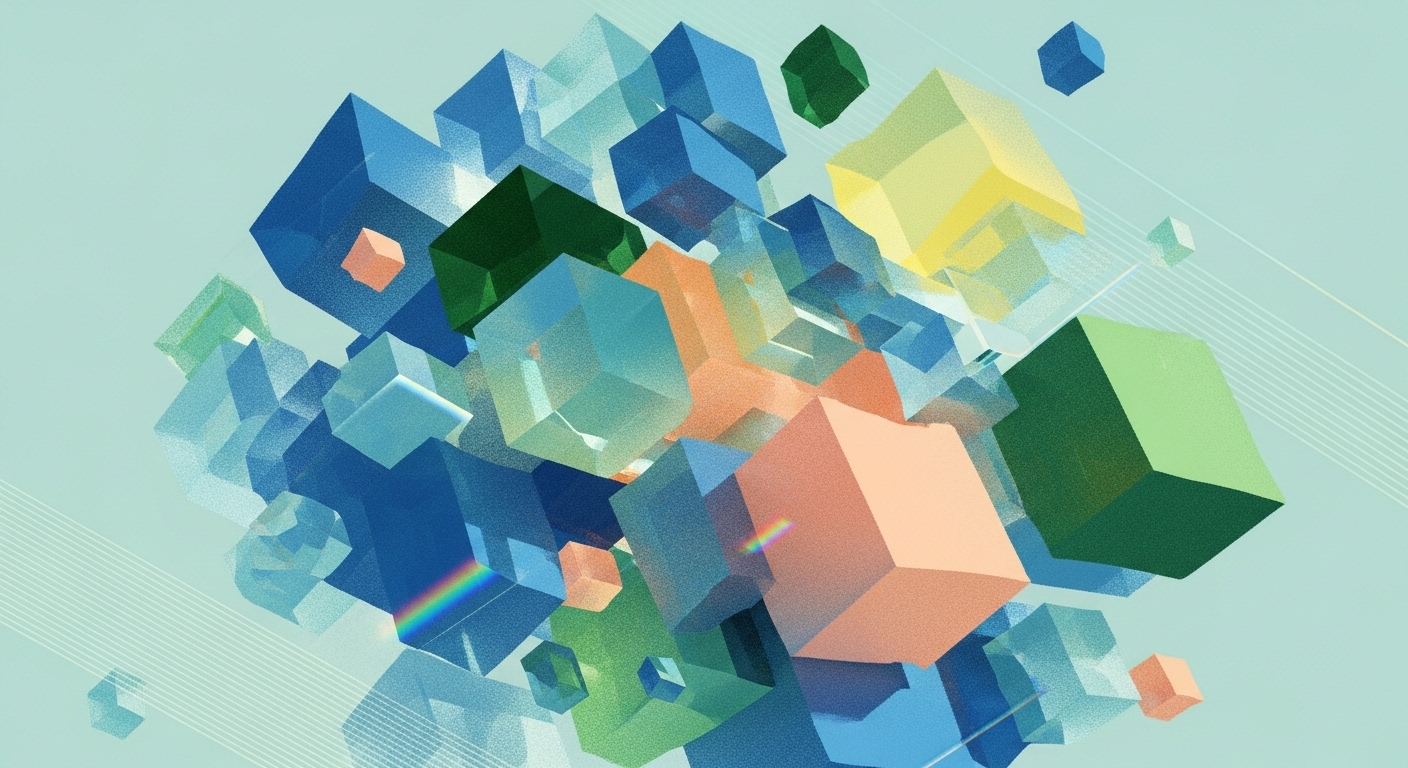 GENAI image of colourful, 3d semi-transparent blocks