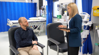 PhD candidate Elise Mitri and Austin Health patient Nathan, who is able to have penicillin after participating in the trial.
