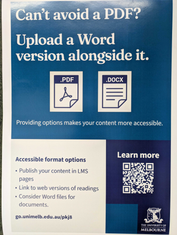 Sample poster A sample imsge of a poster. The poster is just an example, but the text says if you can't avoid a PDF, upload a Word version alongside it.