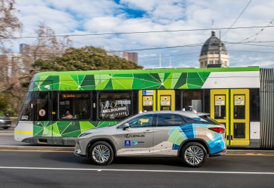 Image of Lexus connected vehicle on the road in Melbourne.
