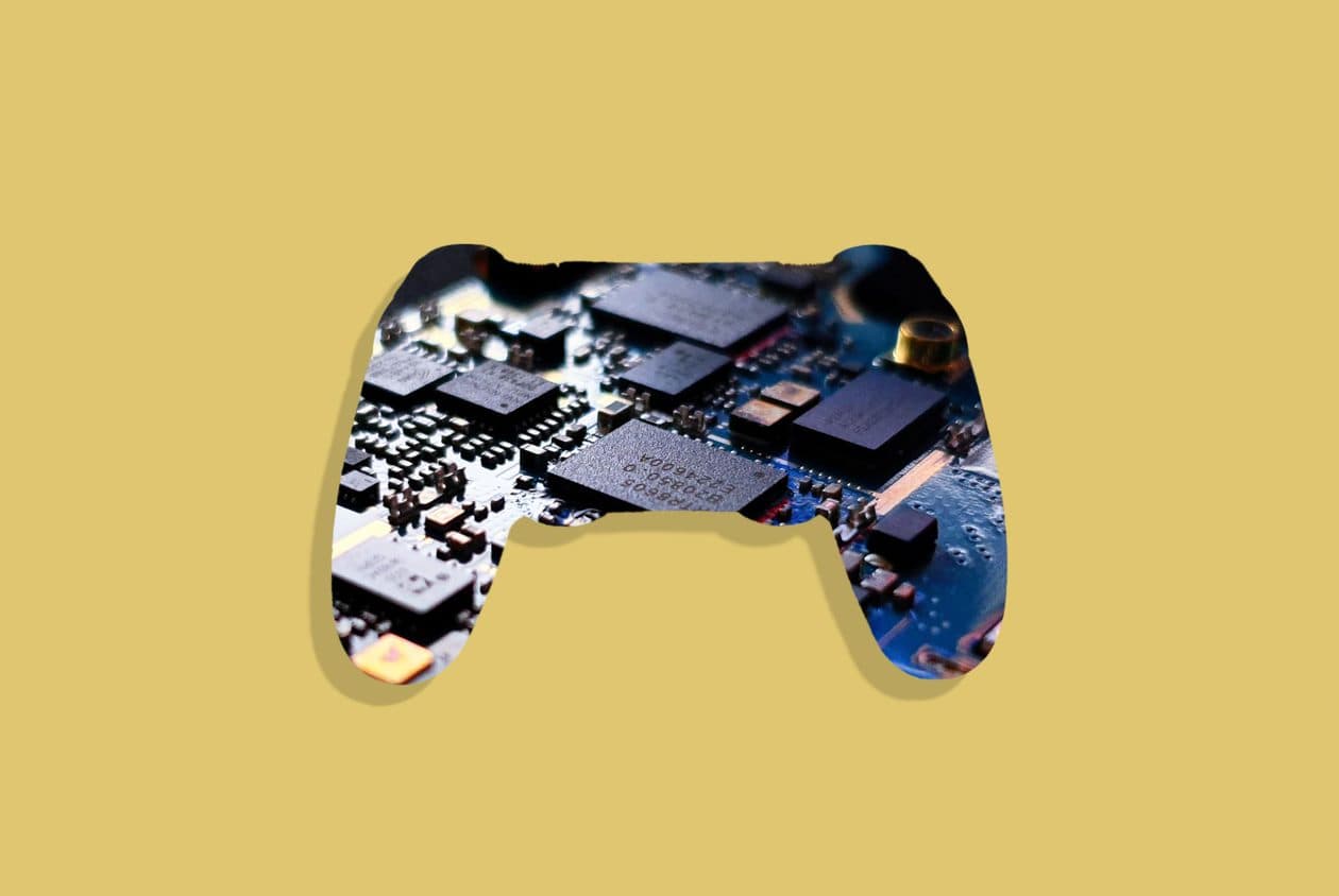 Controller shaped window on yellow background
