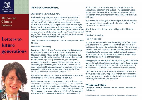 Janine Felson: Letter to future generations