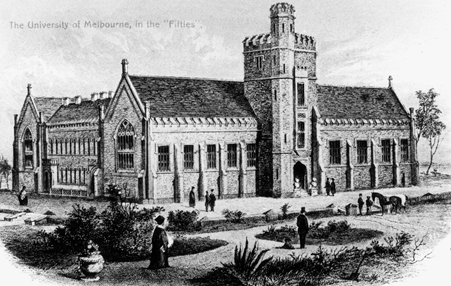 Fig 1: The proposed first building of the University of <br />Melbourne, in the 1850s, Colin Sahc (1985.0025.00065)
The proposed first building of the University of Melbourne, in the 1850s, Colin Sahc (1985.0025.00065)