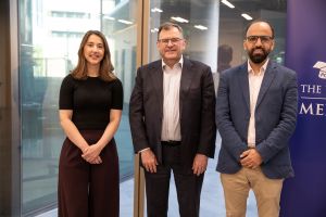 Dr Megan Coomer, CEO & Co-founder of Cell Bauhaus with University of Melbourne’s Vice Chancellor Professor Duncan Maskell and Associate Professor Mahdi Disfani, Co-founder and Head of Research & Development at Porous Lane at this morning’s launch of Enterprising Review. Image credit: House Studios 