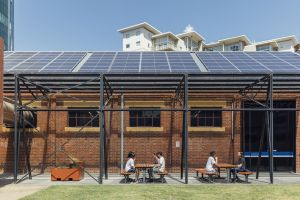 Solar panels at the Southbank campus are some of the 11,000 panels installed at 44 locations across four University of Melbourne campuses. Image credit: Michael Kai