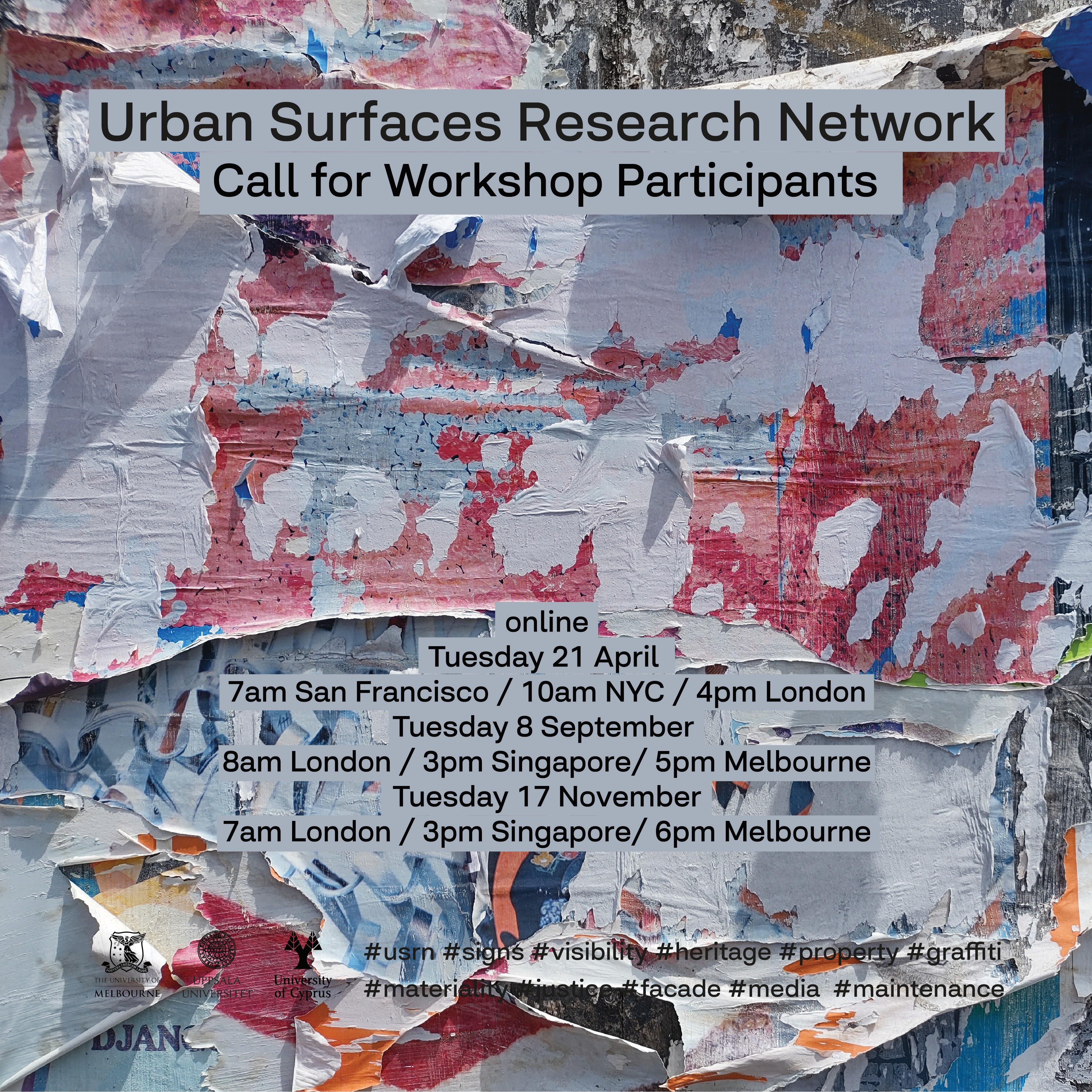 Urban Surfaces Online Workshops image of ripped posters on a wall