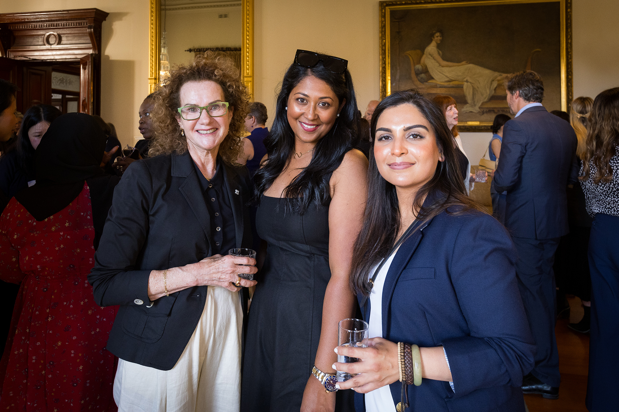 Sam with Pathways to Politics Founder Carol Schwartz AO and fellow participant Faiza Nouman, Pathways graduation at Government House 2024.
