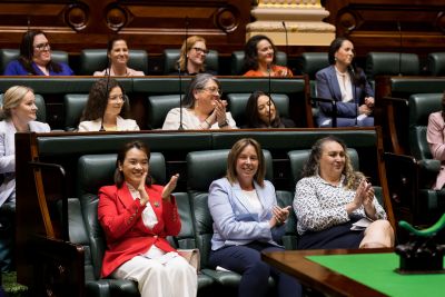 Pathways to Politics 2025 cohort in the Victorian Parliament. Image credit: Peter Casamento.