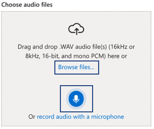 Screenshot of uploading an audio file or select to record audio with a microphone